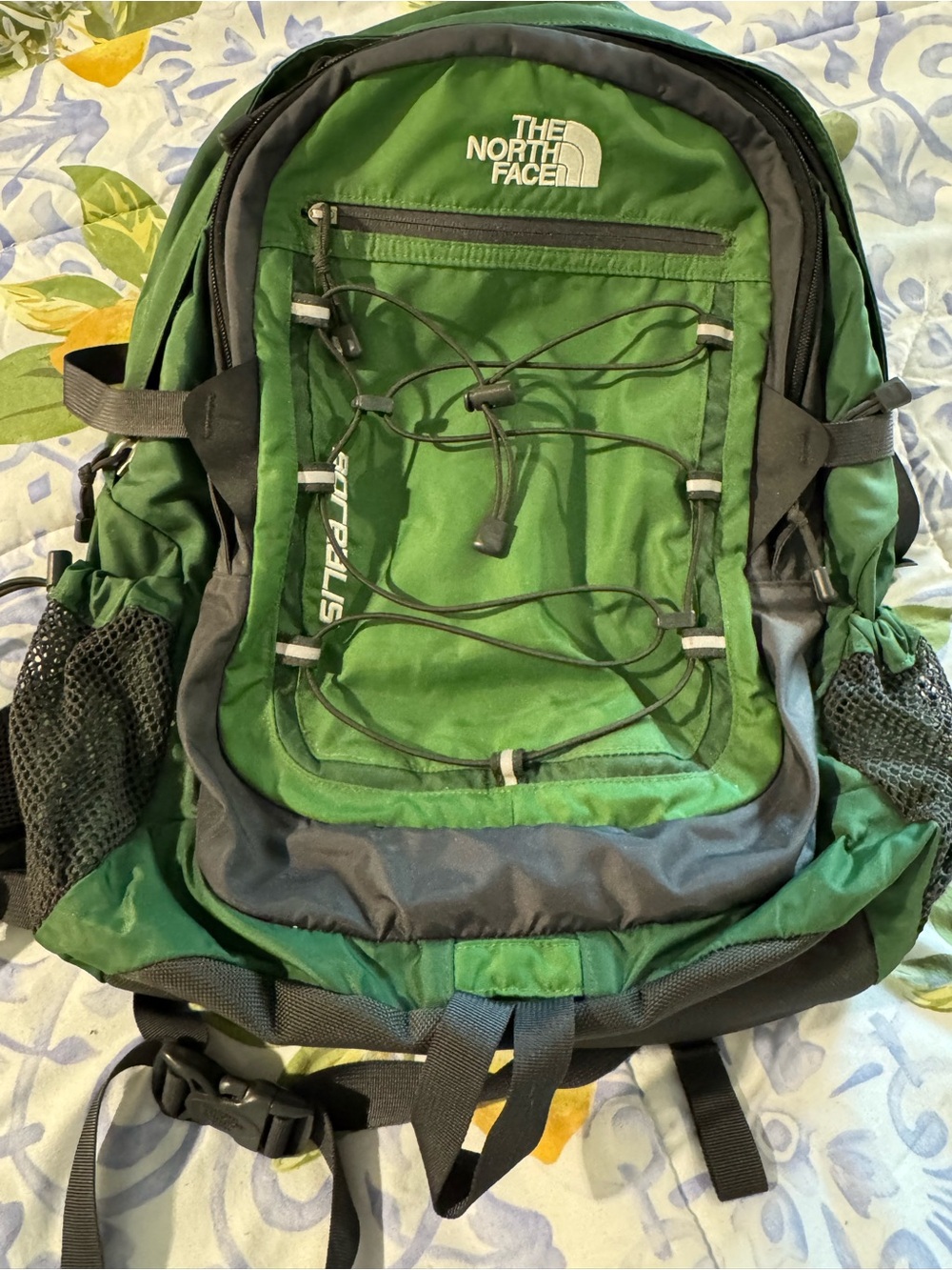 The North Face Green & Grey Men's women’s Backpack with Front Bungee Borlealis